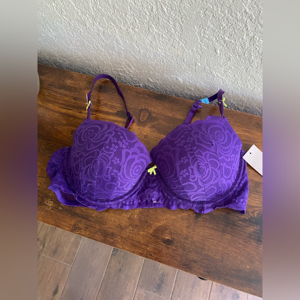 New Candie's Bra 36C Purple Lace Overlay Push Up Balconette NWT Kohl's $28